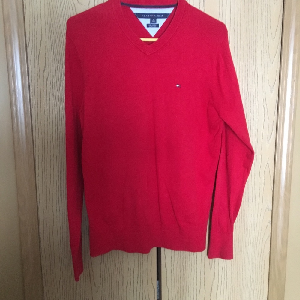 Red v-neck sweater